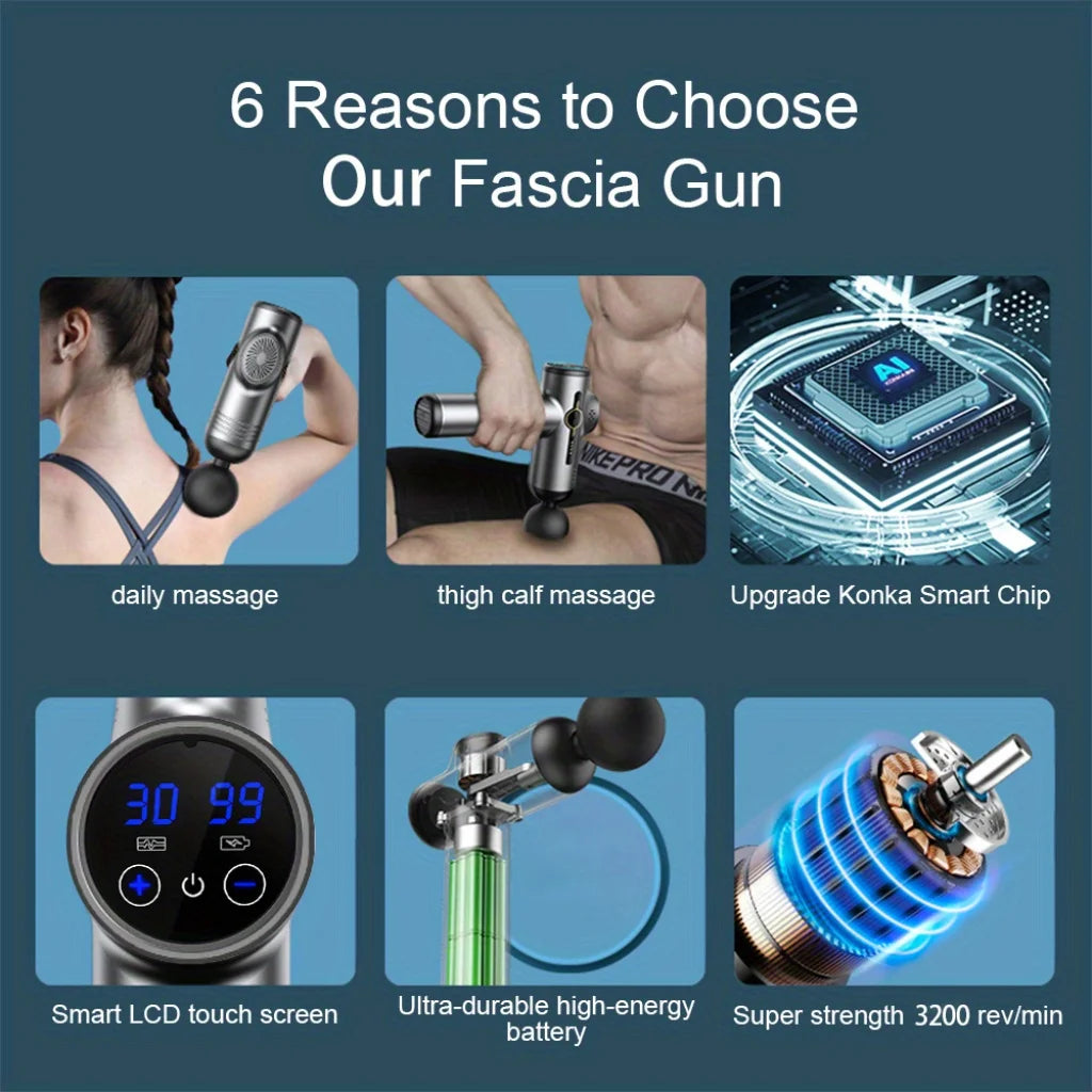 Mini Percussion Massage Gun - Deep Tissue Muscle Relief with 6 Heads & Carry Case