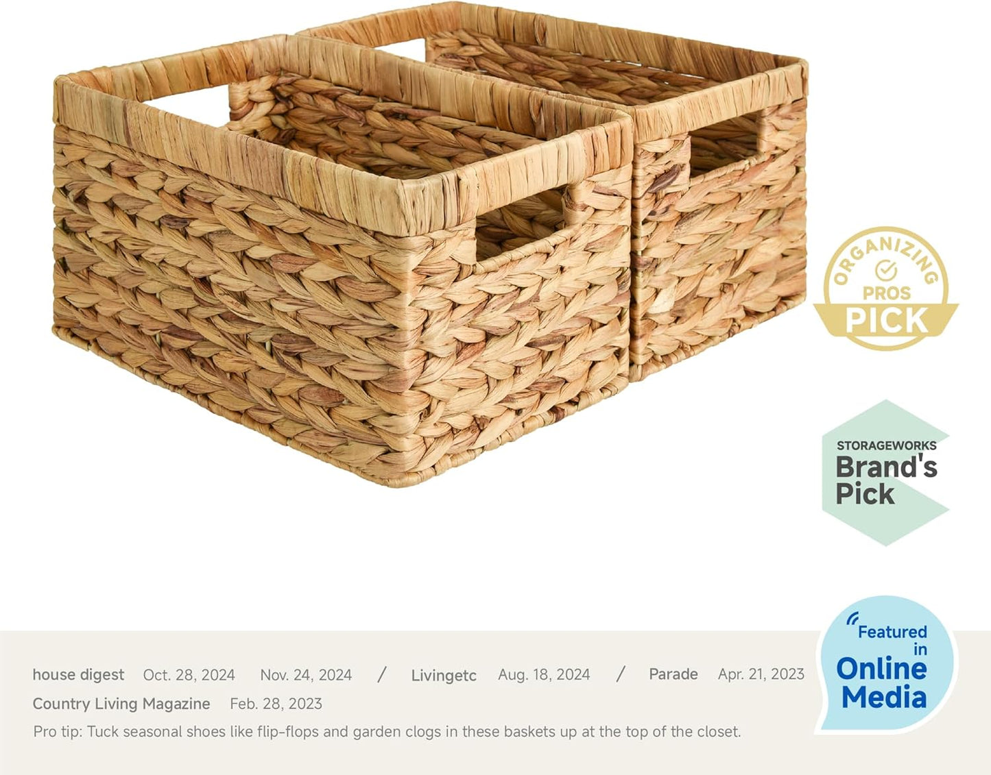 Woven Storage Baskets with Handles (2-Pack) – Natural