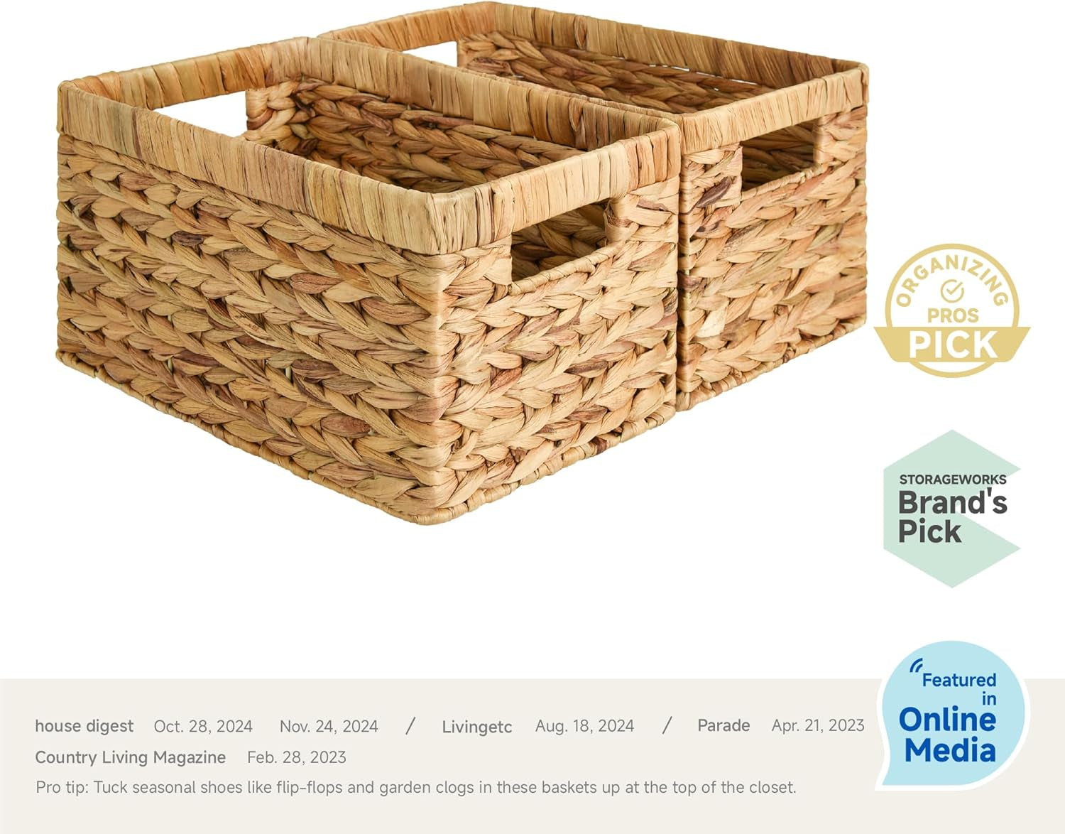 Woven Storage Baskets with Handles (2-Pack) – Natural