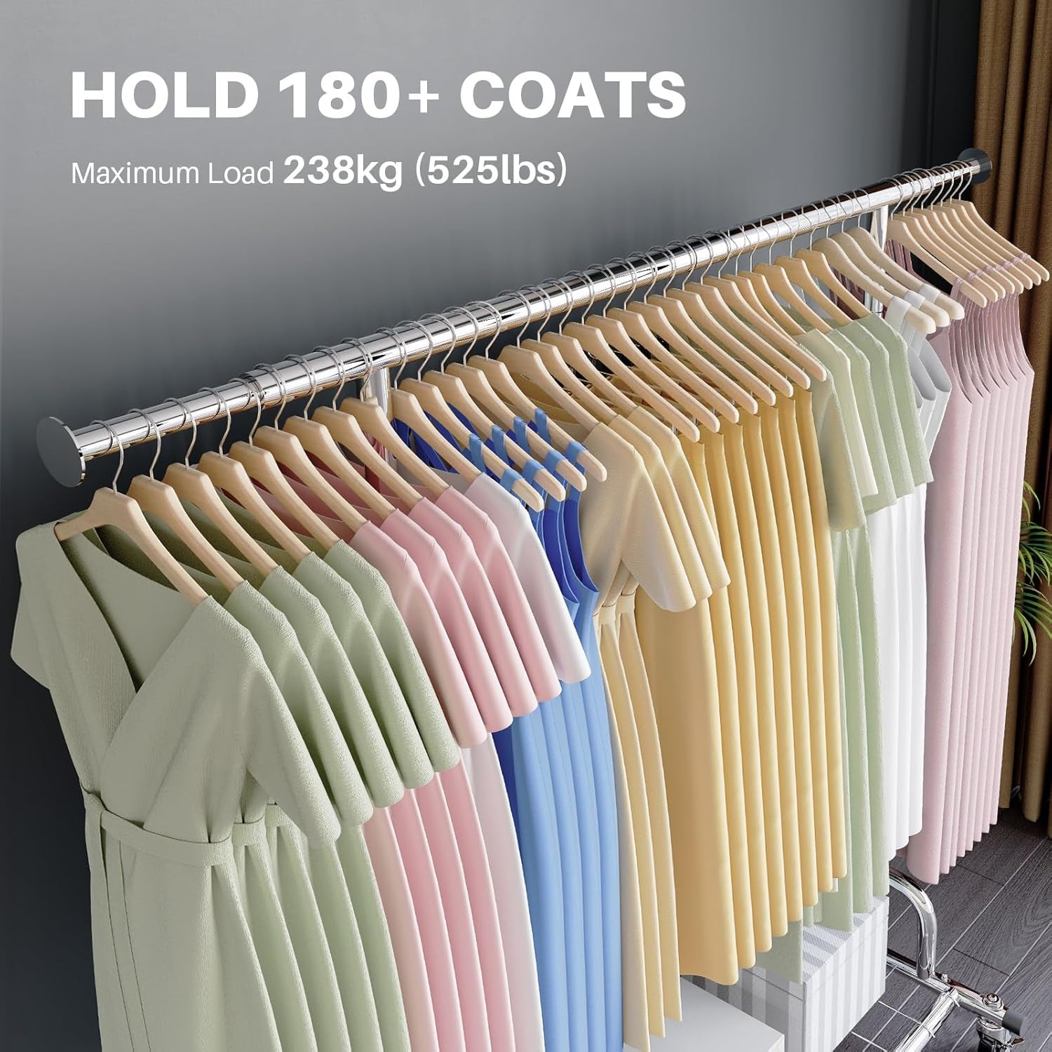 Heavy-Duty Adjustable Clothes Rail with Wheels – Silver